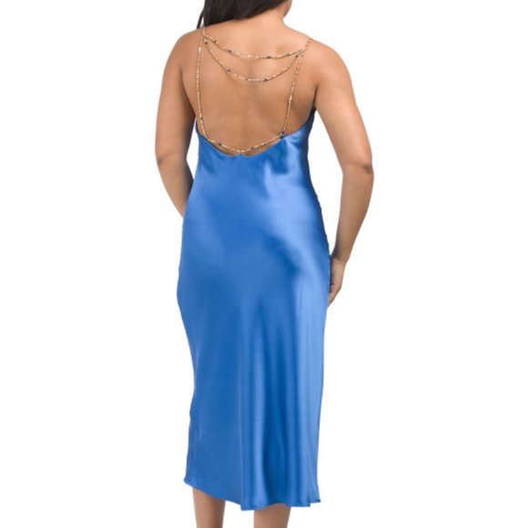 new  HOUSE OF HARLOW 1960 Cobalt Rita Beaded Straps Satin Slip Dress 397M0 - Picture 2 of 5